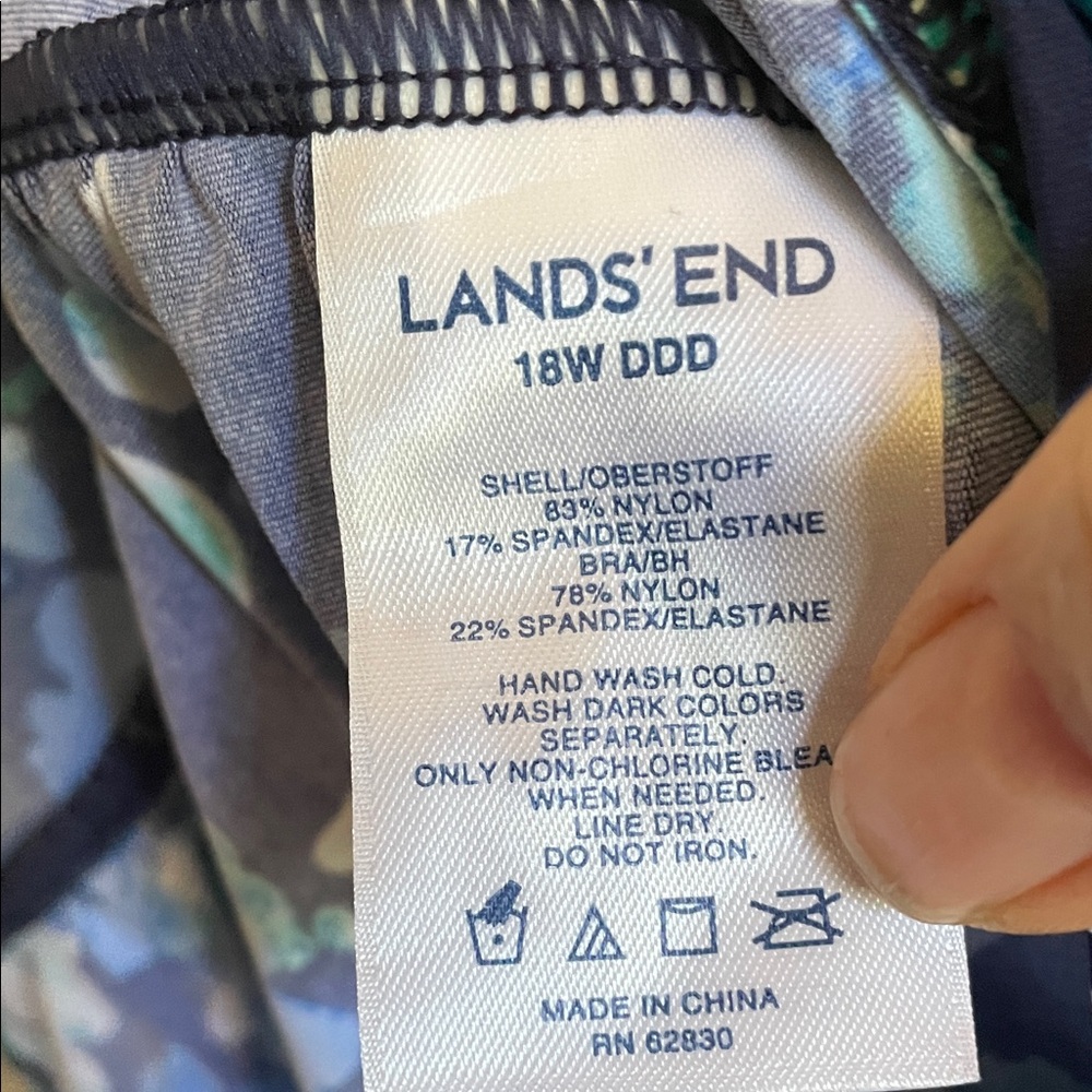 Lands' End Blue Floral Women's Tankini Swimsuit Top 18DDD - Picture 5 of 6